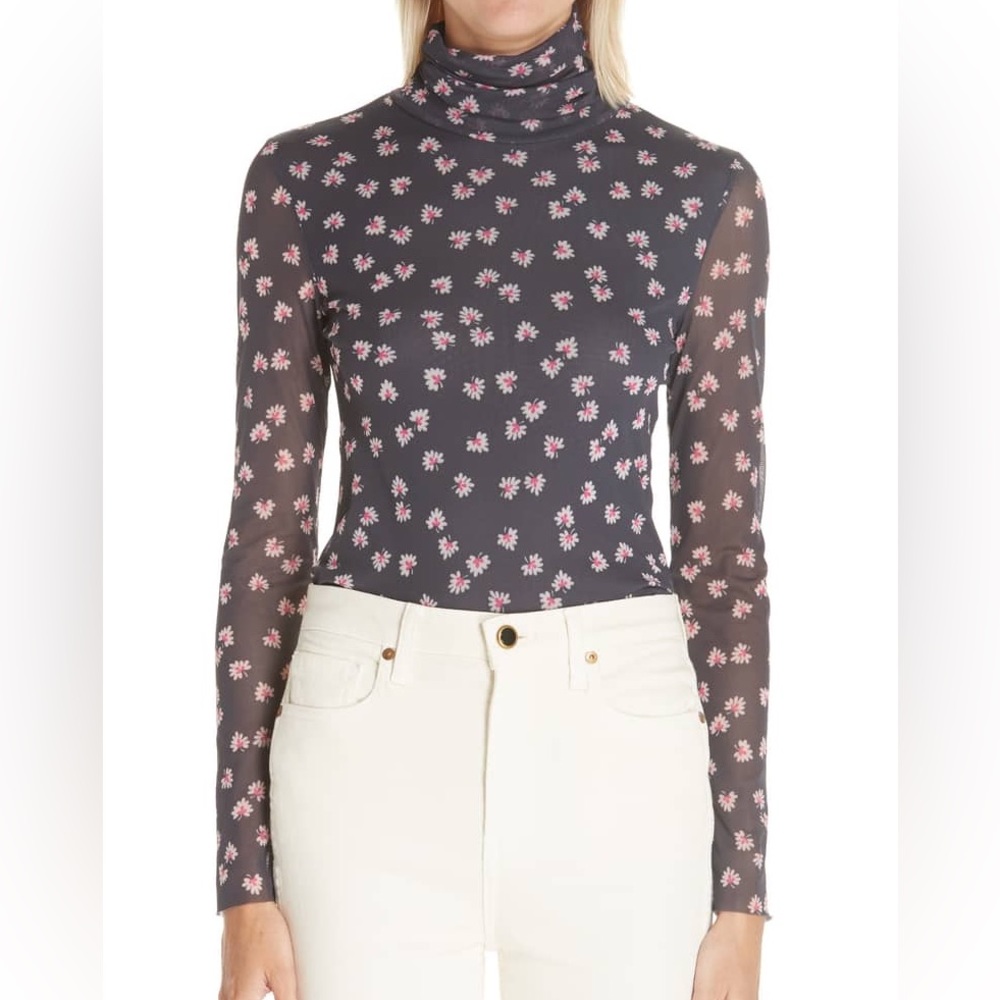 Ganni Mesh Floral Turtleneck